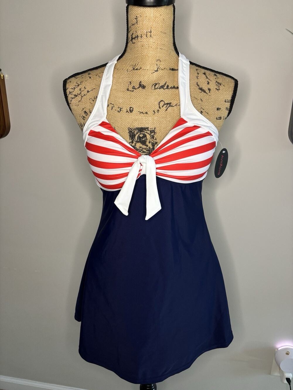 Avid Love Striped Sailor Swimsuit Red White & Blue Retro Pin-up Style Medium